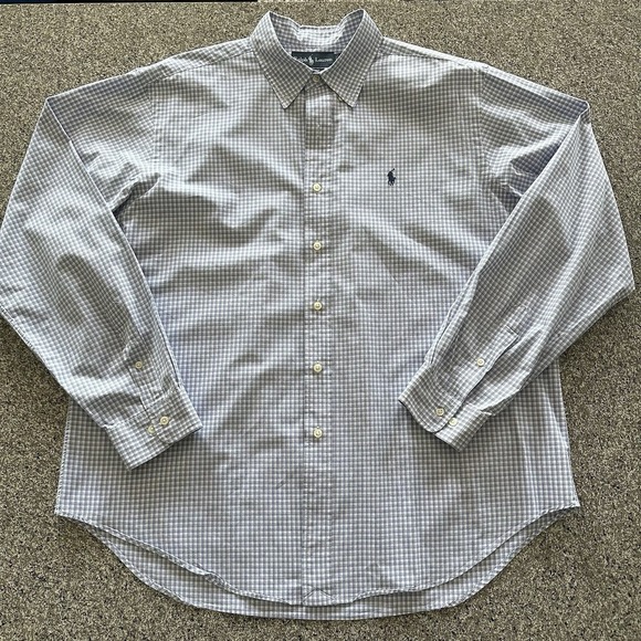 Ralph Lauren Button Down Shirt Mens XL Classic Fit Cotton White Blue - Picture 2 of 7